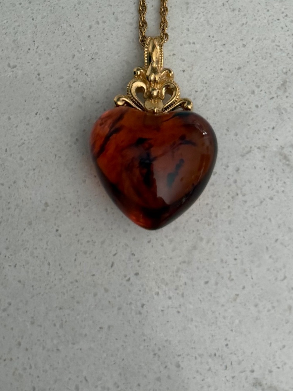 Joan Rivers Gold Tone Large Amber Orange Glass Heart Necklace